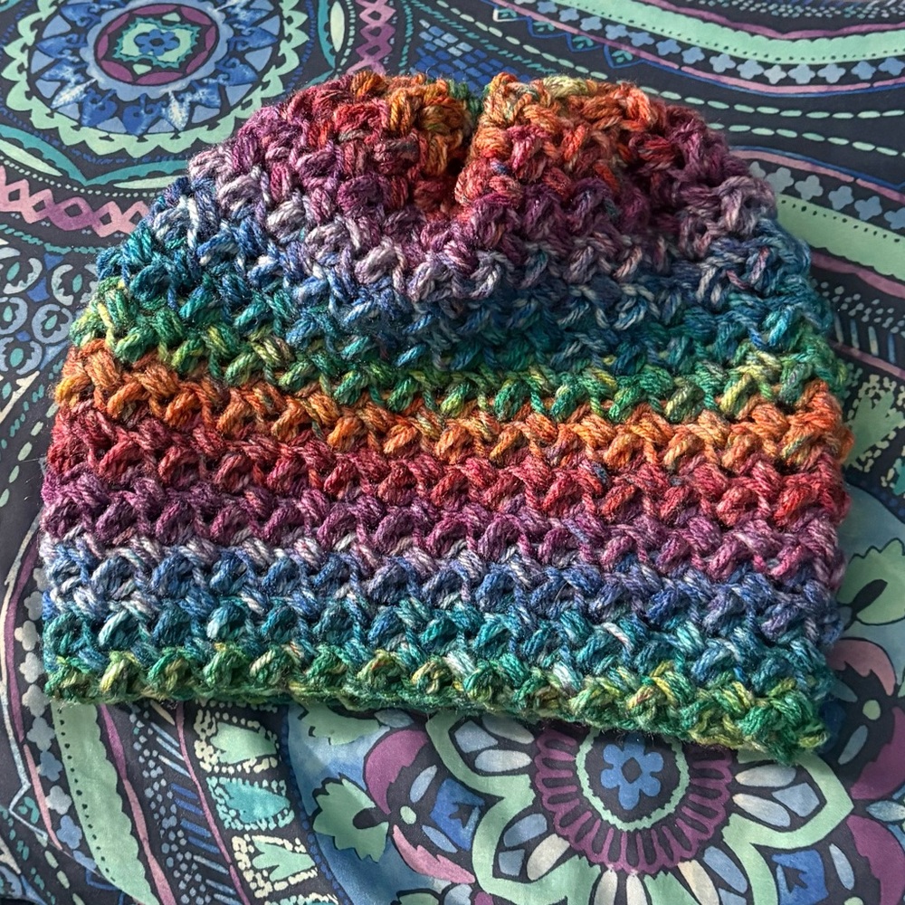 Handmade Multicolor Crochet Beanie — Rainbow Stripes